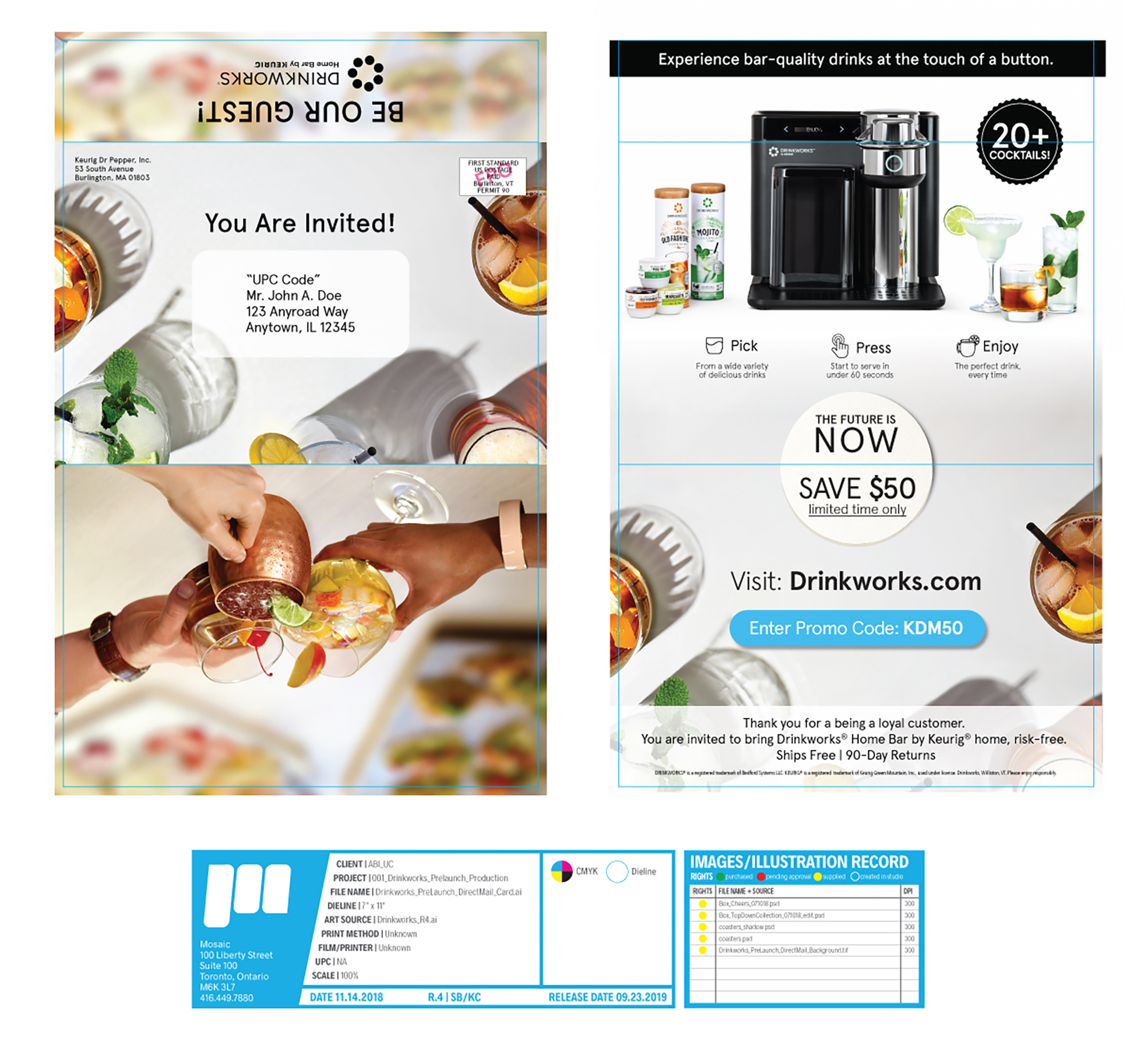 The chosen direction as a finished retail-and-digital ad — three full tube sleeves on a green/black band, "Delivery + cocktails at the push of a button."