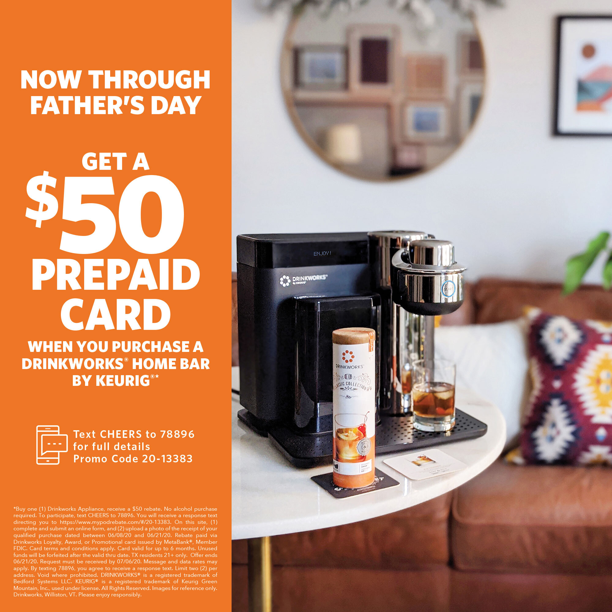 Direct-mail / promo execution and a print spec sheet — the chosen direction landing in a one-to-one consumer touchpoint.