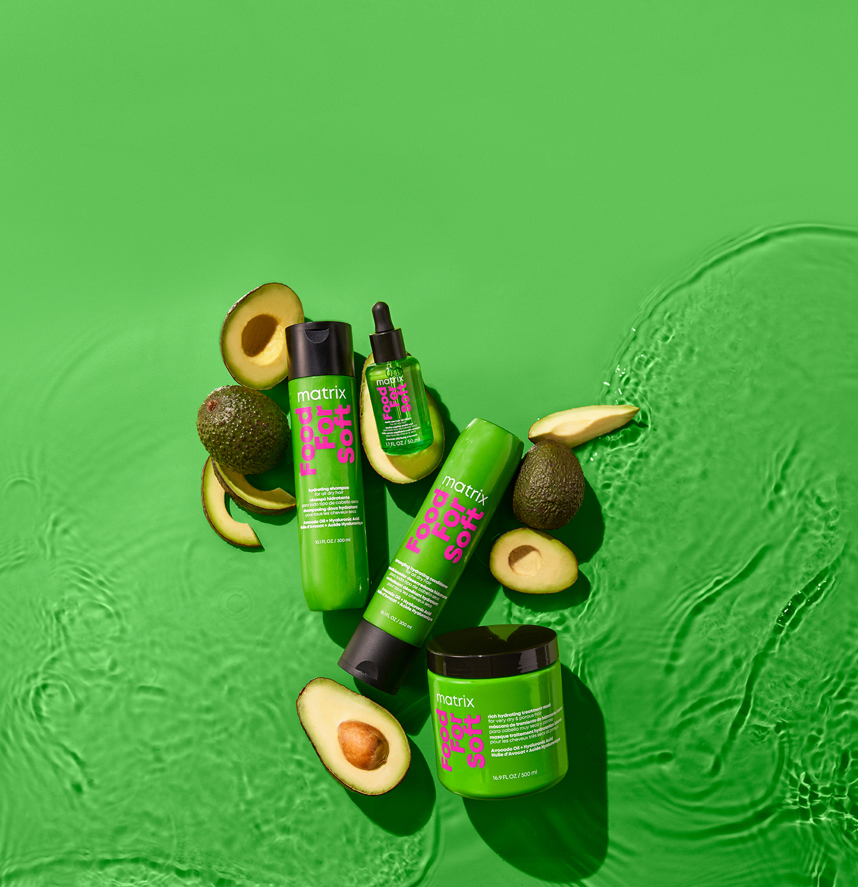 Matrix Insta-Cure Build-A-Bond on hot pink with foam. Active care positioning, with the typography doing real work.