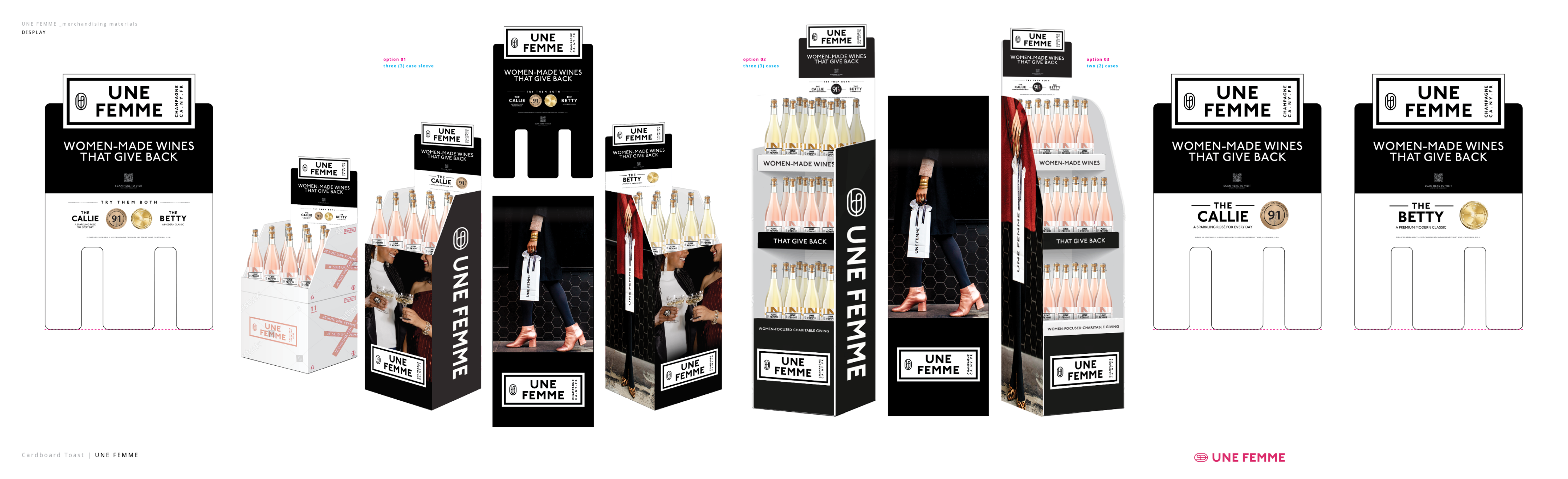 Black variants of the same display system. Same architecture, different palette — one decision rolled across formats.