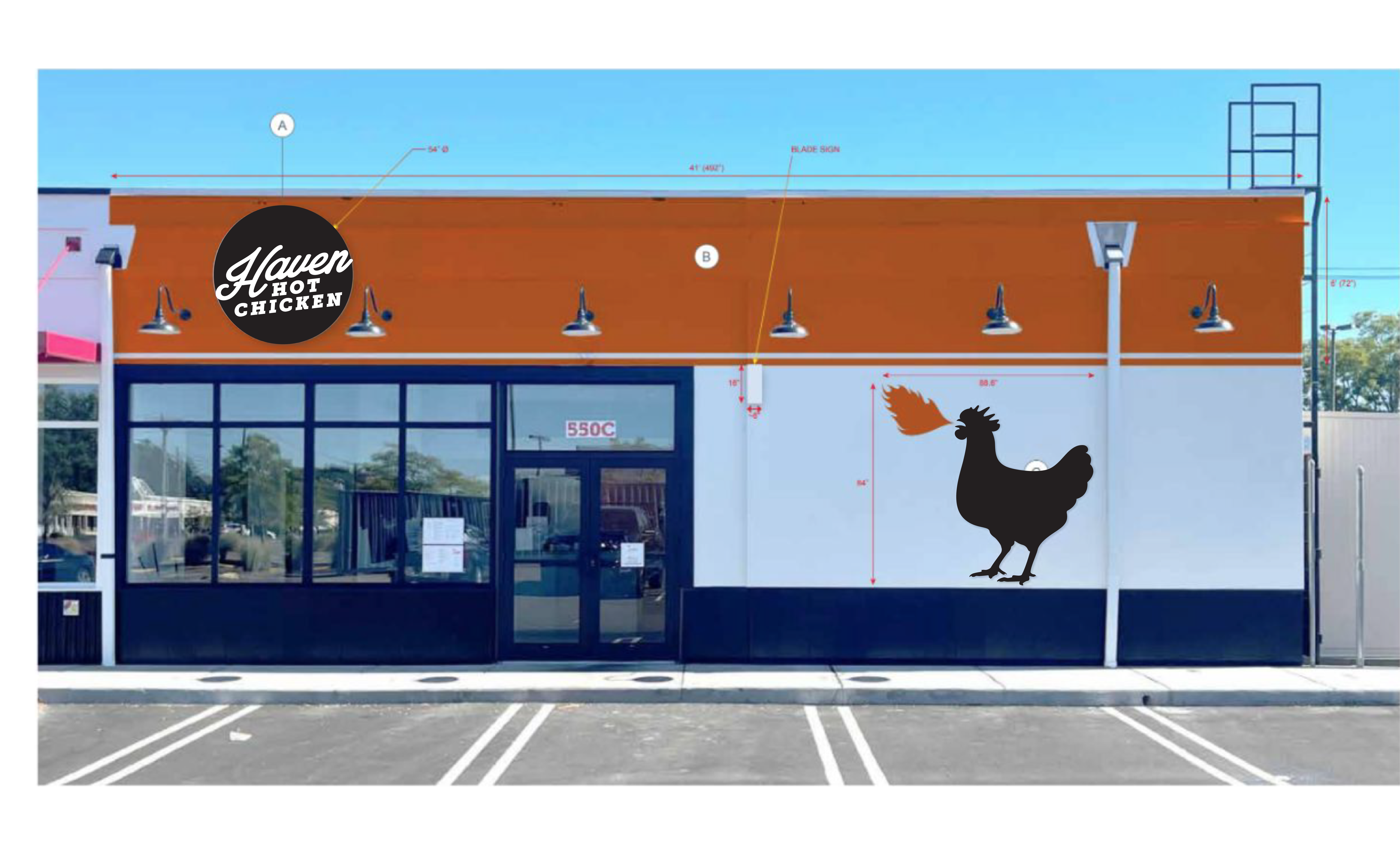 Same brand, different building, denser exterior art ("SPICY, DELICIOUS, CRISPY, CRUNCHY" wrapping the corner). The system flexing.